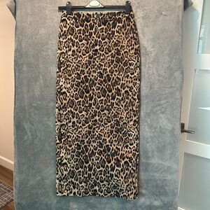 NWT WAYF Sam Walker Leopard Print Velveteen Maxi Skirt Size S Slit Long Denim